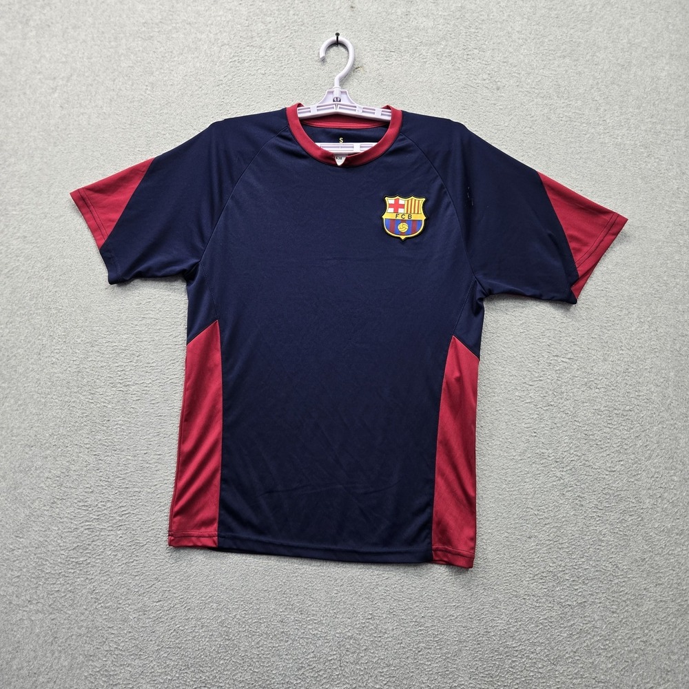 FC Barcelona Men Shirt S Navy Colorblock Team Logo Activewear Short Sleeve READ